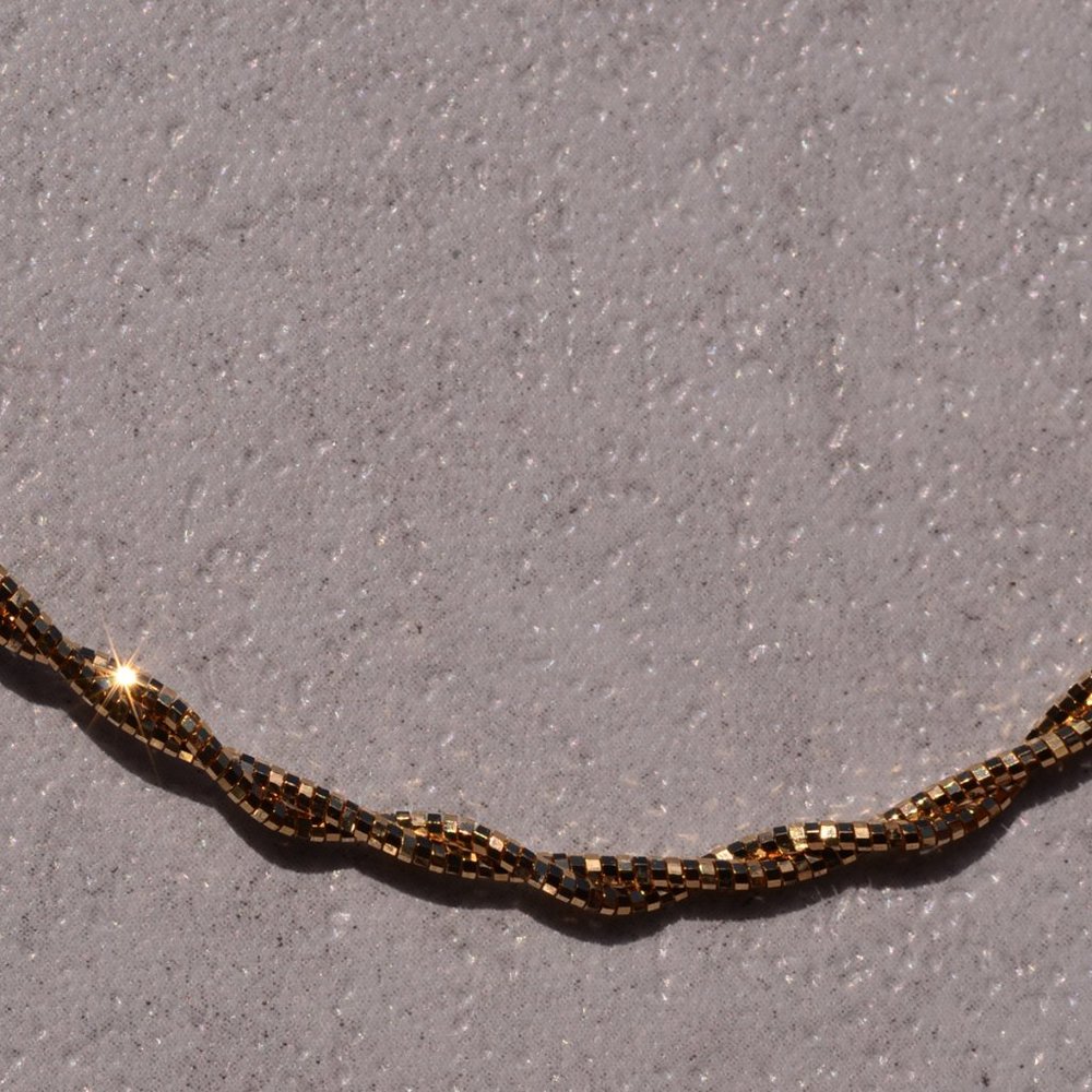 Twisted Diamond Cut Faceted Turkish Yellow Gold Necklace